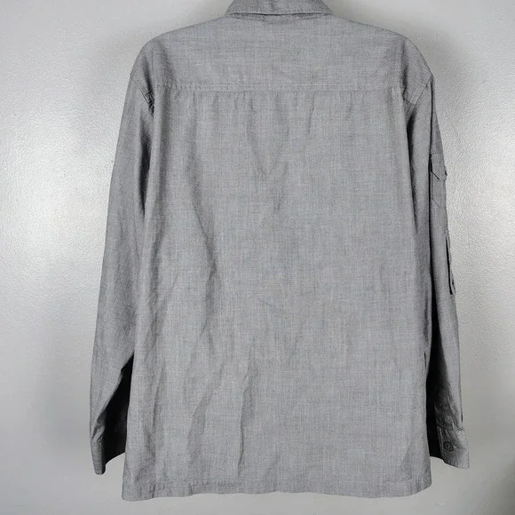 Chicos Gray 100% Cotton Roll Tab Sleeve Utility Button Down Shirt Size 3 XL - Picture 5 of 10